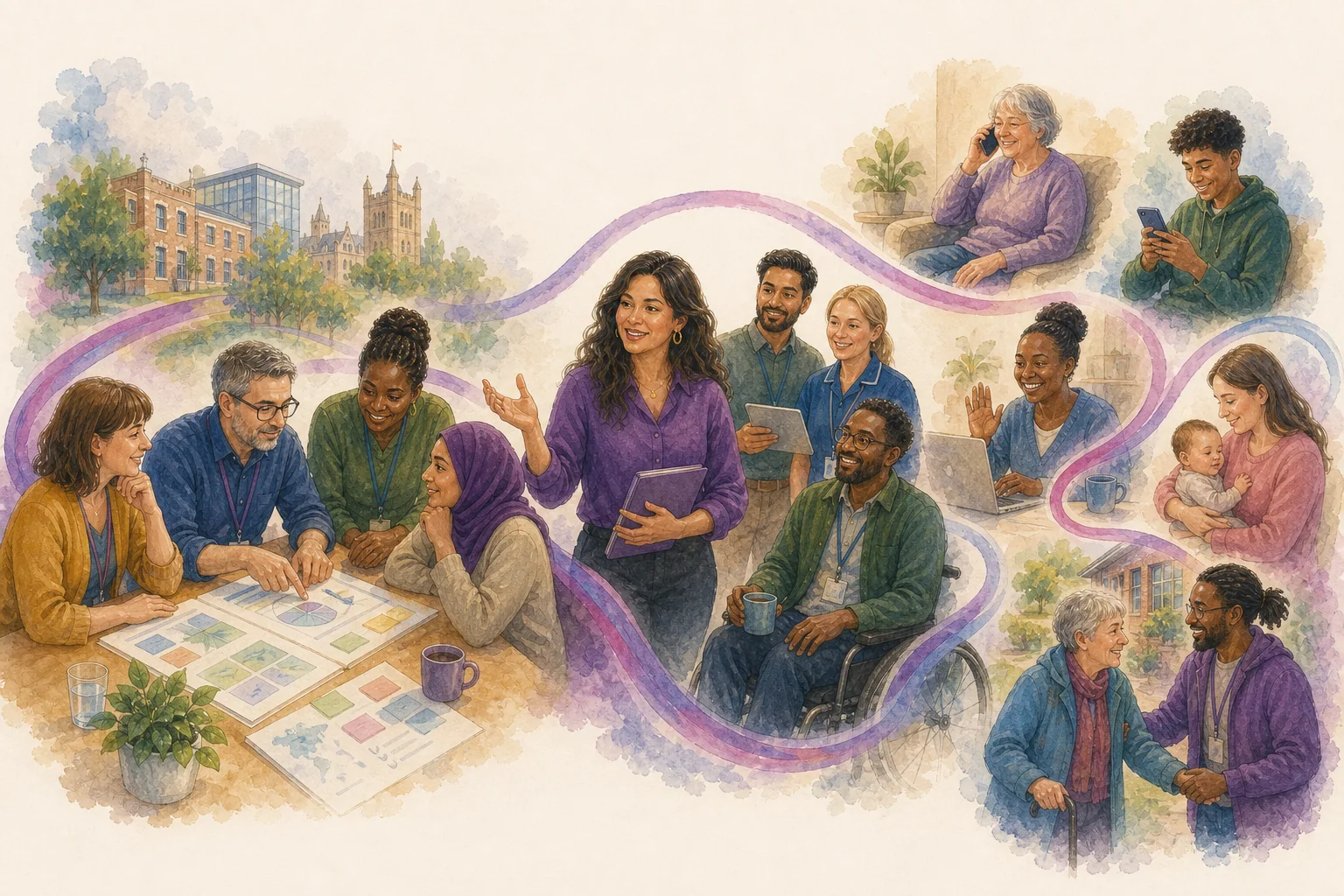 A service team turning a practical plan into connected digital and human support
